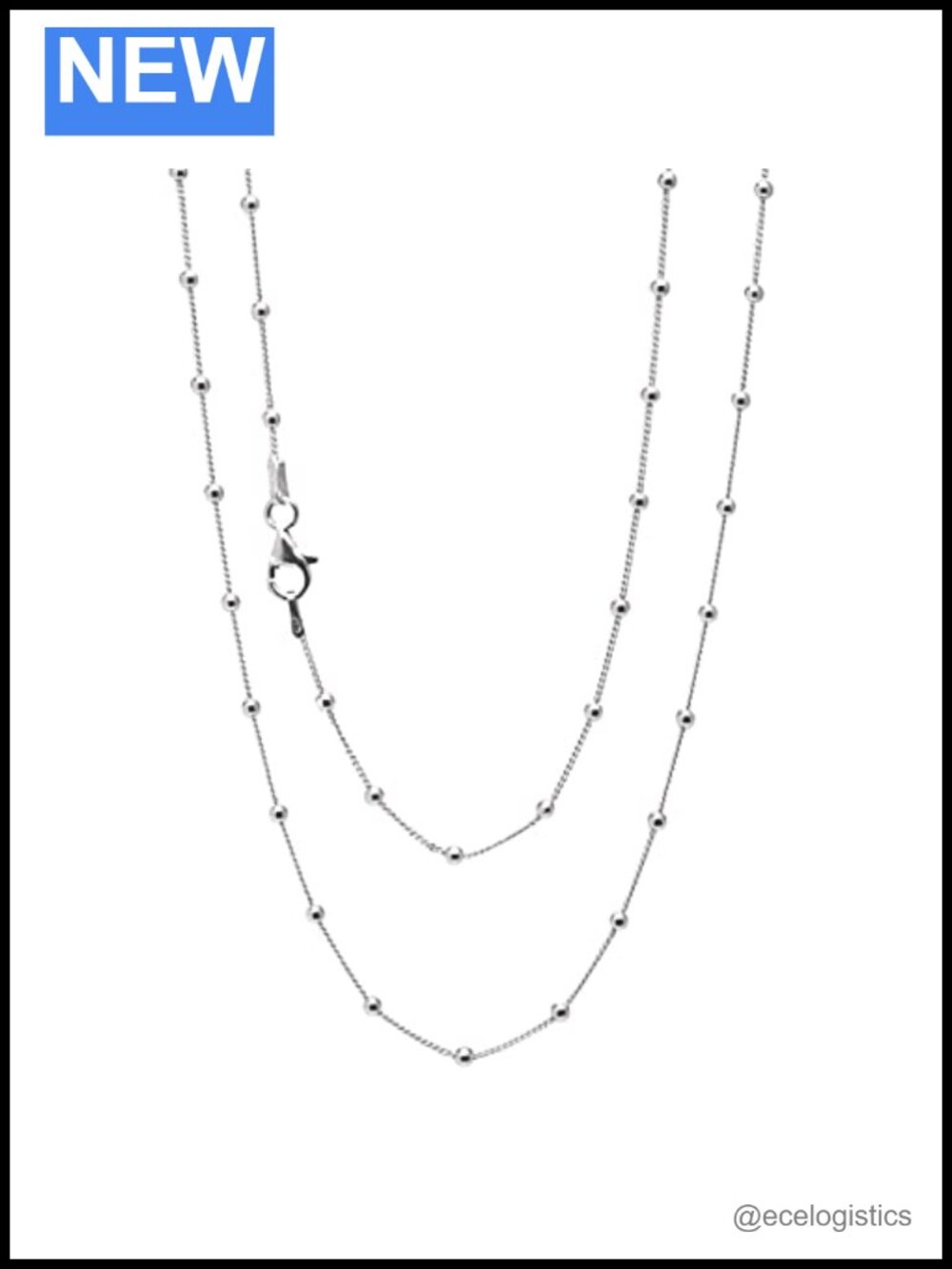 925 Sterling Silver Curb Chain Beaded Necklace Layered Stacking